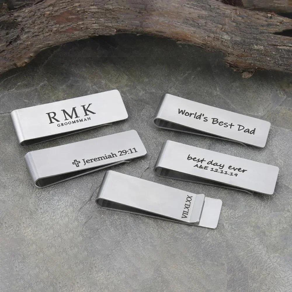 Personalisierter Geldclip – Mit Gravur von Name oder Logo | Metall-Kartenhalter & Portemonnaie-Clip für Herren | Weihnachts- & Familiengeschenk Kaufschwan®