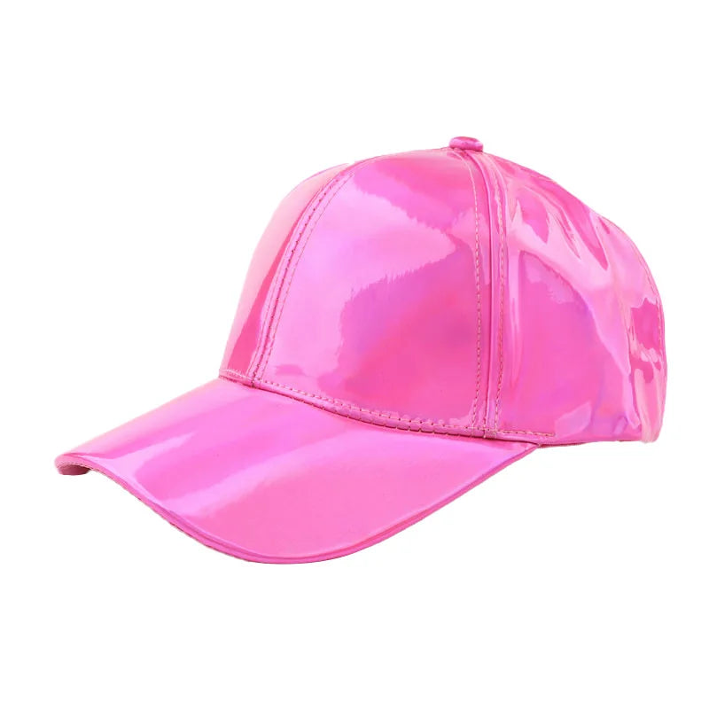 Unisex PU Rainbow Farbwechsel Baseballkappe | Fashion Erwachsenen Laser Hip Hop Baseballcap | Outdoor Freizeit Snapback Glänzende Party Kappe Kaufschwan® Rosa