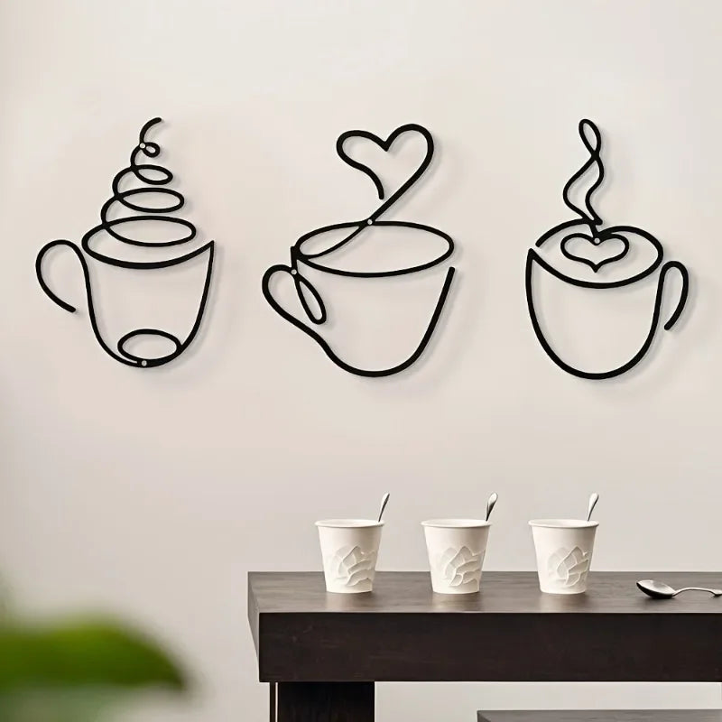 3er Set Kreative Kaffee Wanddeko – Carbonstahl Café Dekoration Kaufschwan®