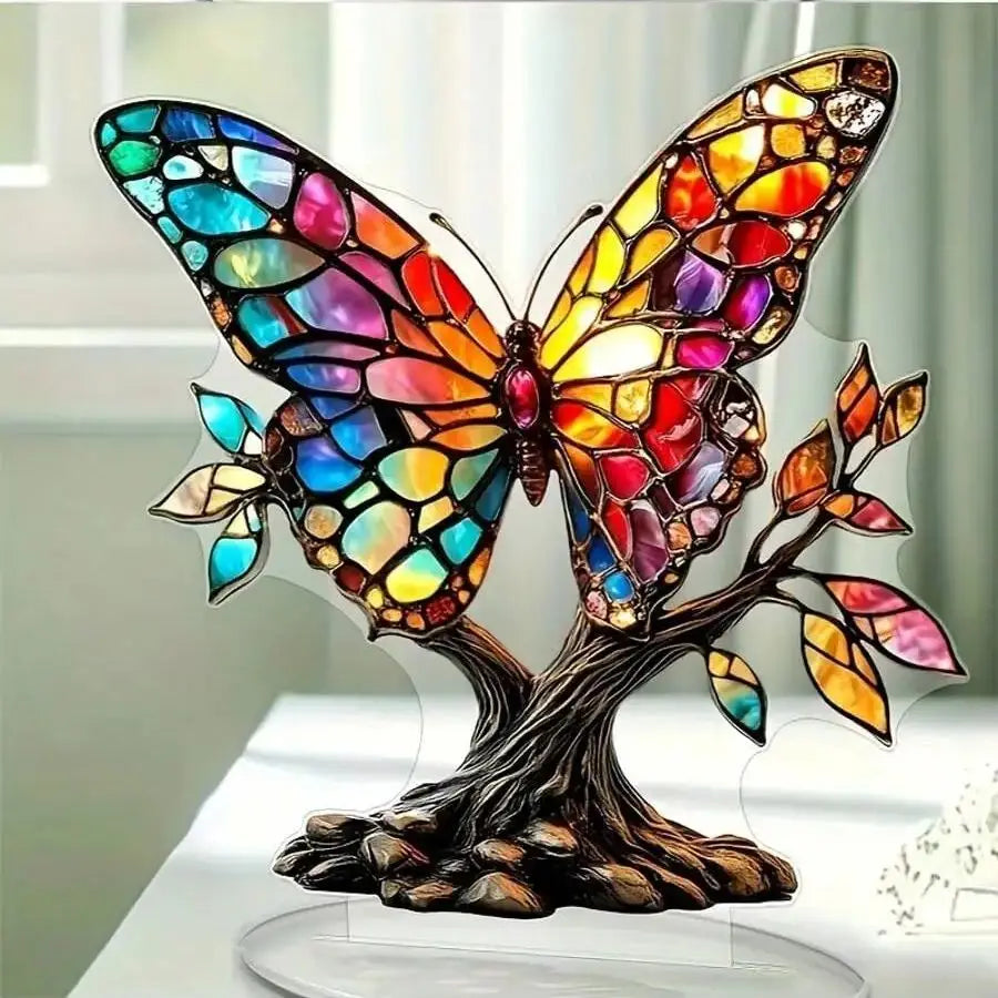 Farbige Glasdekoration Schmetterling und Baum des Lebens – Exklusive Valentinstag Deko für Zuhause und Büro Kaufschwan®