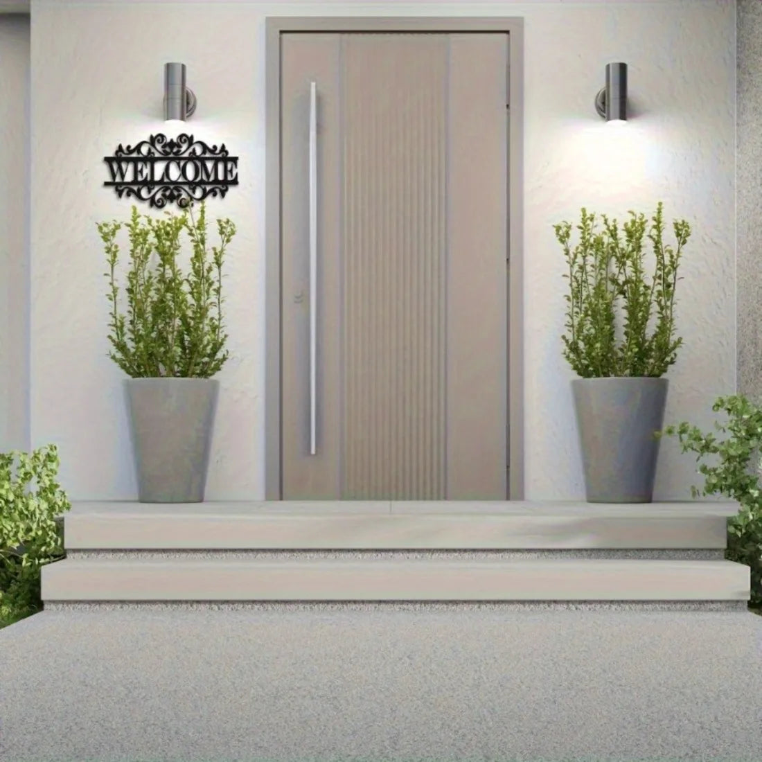 2D Flaches Schwarzes Metall Welcome Schild – Kranz Stil Schwerlast Deko Kaufschwan®