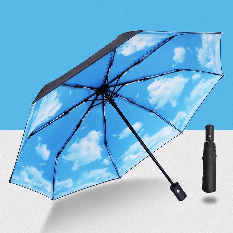 Kompakter Reise-Regenschirm – Automatischer Winddichter 8-Streben Mini-Schirm, Tragbarer Regen-/Sonnenschirm UPF 50+ mit Schutz-Hülle Kaufschwan® Himmel