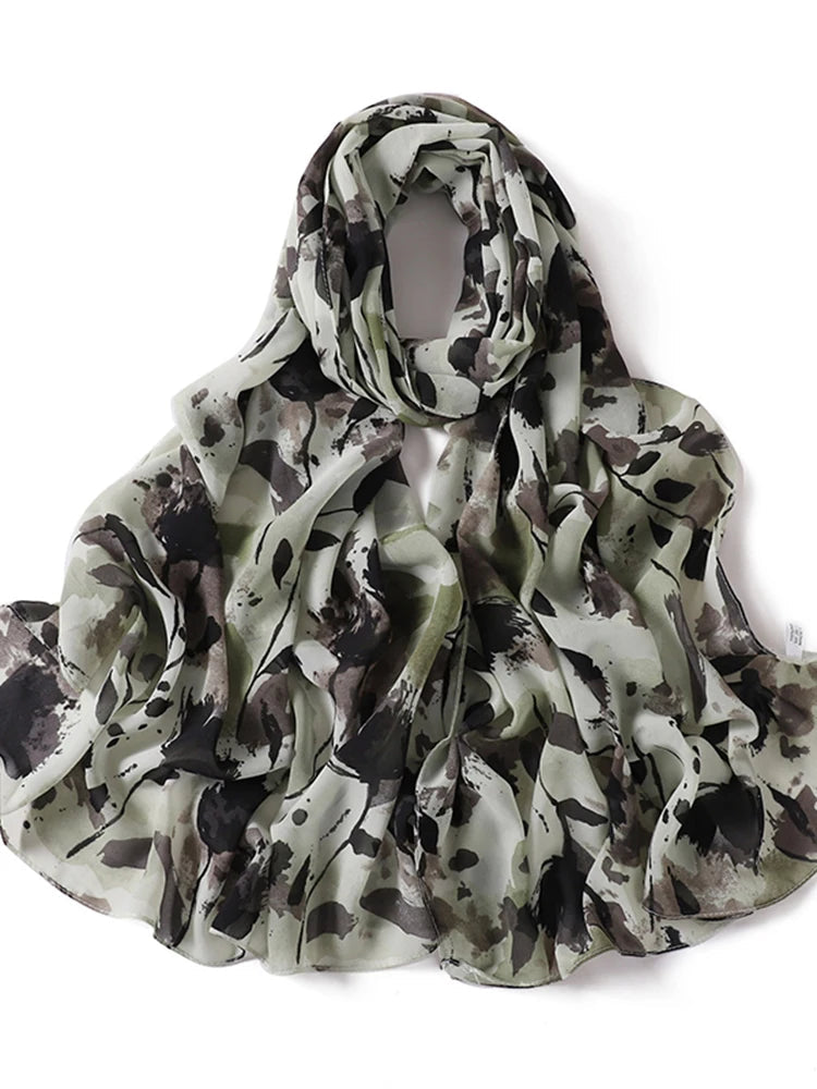 Sommer Boho Chiffon Hijab – Leopard & Aquarell Muster | Ultraleichter Atmungsaktiver Muslimischer Schal für Strand & Reisen Kaufschwan®