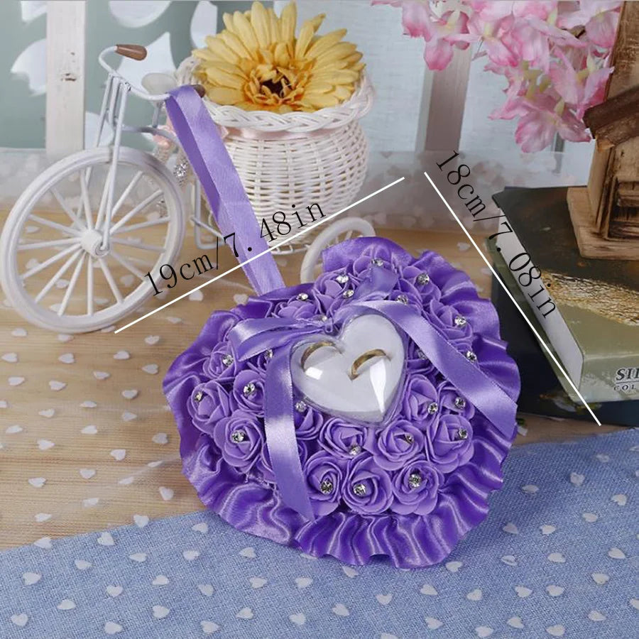 Herz Ringkissen mit Perlen und Rosen – Romantischer Ringhalter für Hochzeiten Kaufschwan®