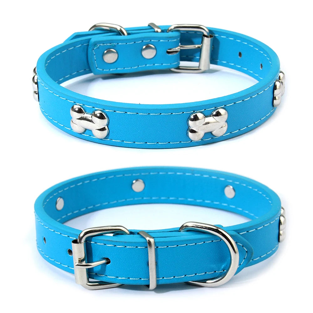 Knochen Leder Hundehalsband Strapazierfähig Verstellbar für Kleine Große Hunde Katzen Welpen