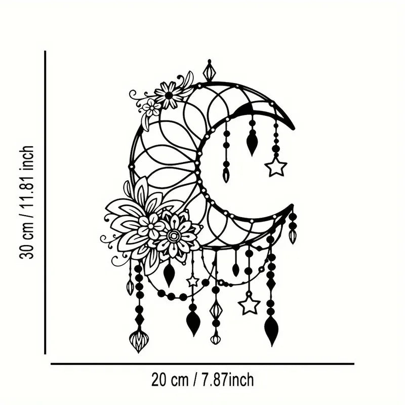Elegantes Gothisches Mond & Blumen Metall Wandbild – Modernes Hängedekor Kaufschwan®