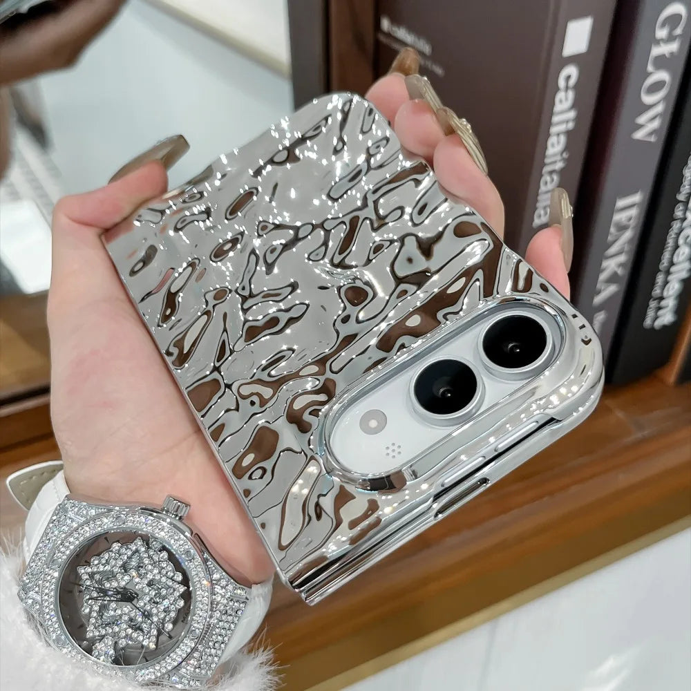 Chrom Schutzhülle mit Wasserwellenstruktur für iPhone Duo – Farbige Hart-PC-Hülle mit Stoß- und Scharnierschutz Kaufschwan®