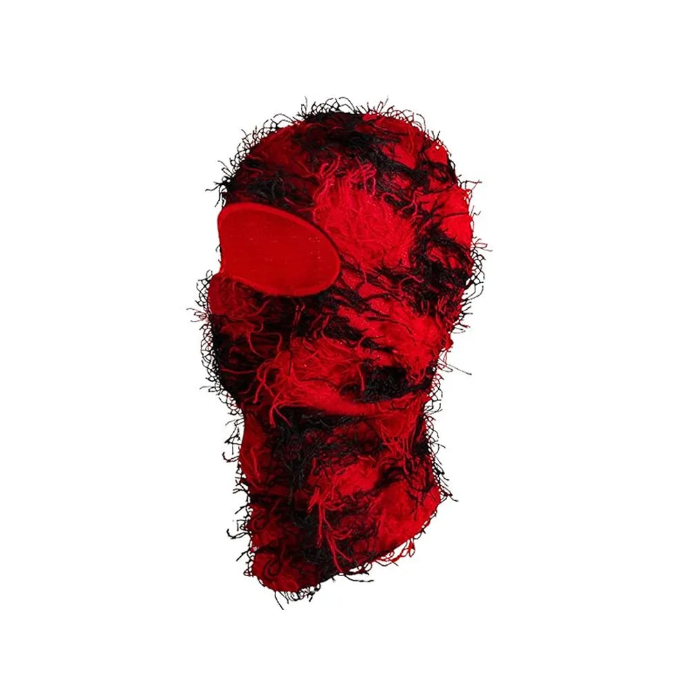 Motorrad Hip-Hop Balaclava – Gestrickte Vollgesichts-Skimütze im Used-Look | Damen Outdoor Camouflage Fuzzy Beanie Wintermütze Kaufschwan® Rot
