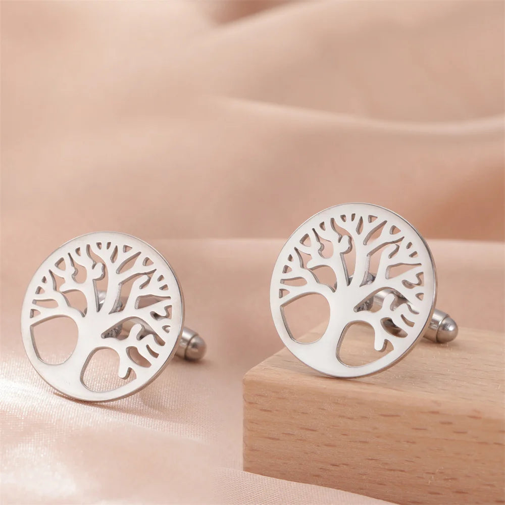 Baum des Lebens Manschettenknöpfe für Herren – Runde Edelstahl Manschetten | Elegantes Accessoire für Hochzeit, Business & Anlassmode Kaufschwan®