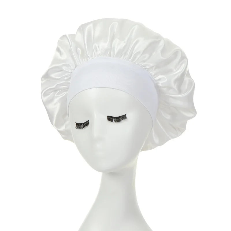 Doppellagige Satin-Schlafhaube für Damen – Verstellbare Seidige Nachthaube für Lockiges Haar und Haarpflege