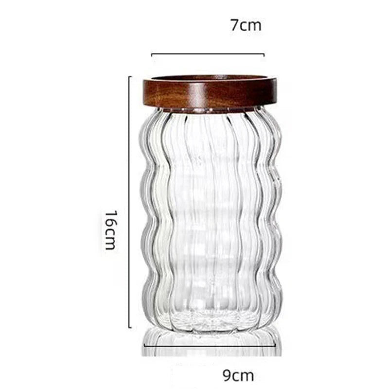 Glas Vorratsbehälter mit Holzdeckel & Streifen Design – Versiegelte Gläser für Tee, Kaffeebohnen, Getreide & Süßigkeiten Kaufschwan® 750ML