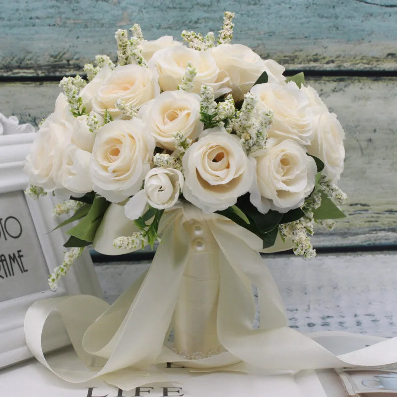 Brautstrauß Weiße Rosen – Handgefertigter Seidenblumen Hochzeitsstrauß Kaufschwan®