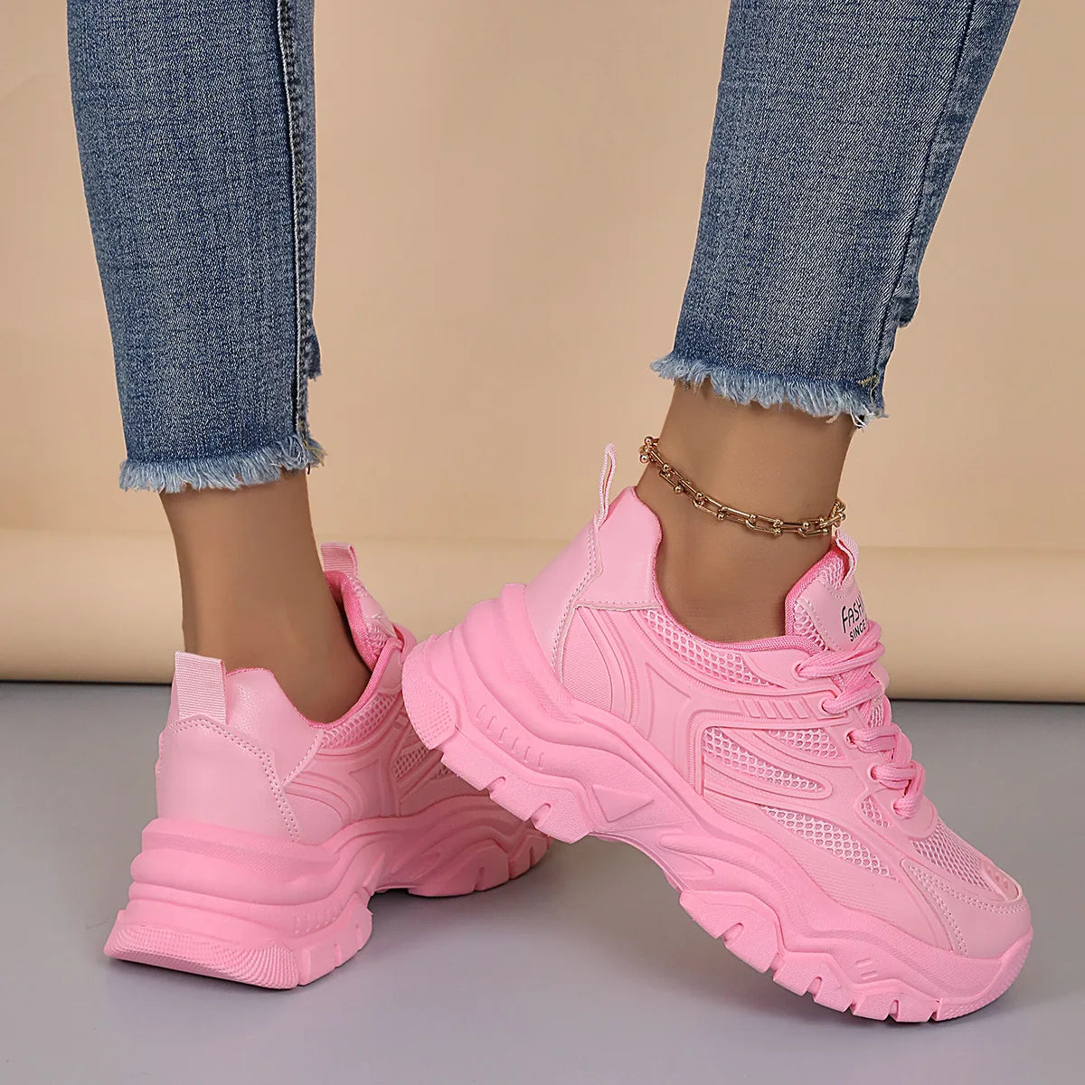 Damen Plateau-Sneaker – Runde Zehenform, Mesh Tennisschuhe | Herbstmode Atmungsaktive & Bequeme Sportschuhe Kaufschwan®