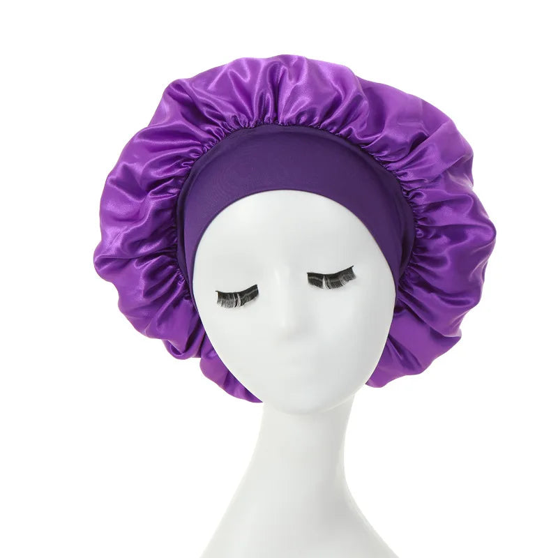 Doppellagige Satin-Schlafhaube für Damen – Verstellbare Seidige Nachthaube für Lockiges Haar und Haarpflege
