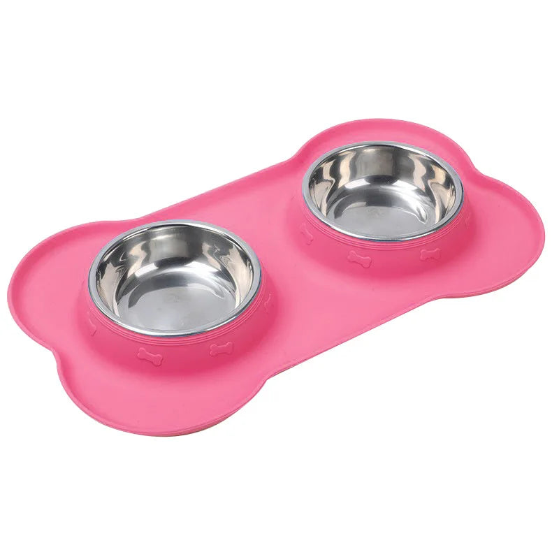 Edelstahl Doppelnapf für Hunde & Katzen – Rutschfester Futternapf mit 2 Edelstahlschalen Kaufschwan® Rosa S