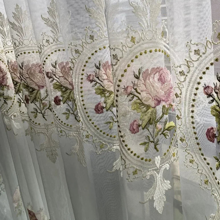 Luxus Pfingstrosen Bestickter Tüll Transparenter Vorhang Europäischer Stil für Wohnzimmer Schlafzimmer Kaufschwan®