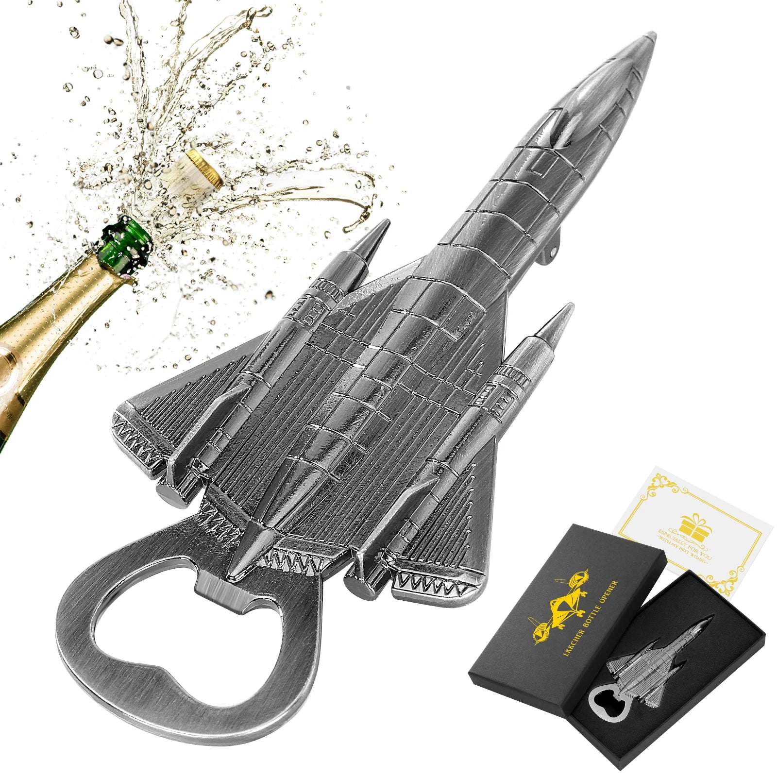 Flugzeug Flaschenöffner – Militär Design Metall Geschenk für Männer Kaufschwan® Dunkelsilber