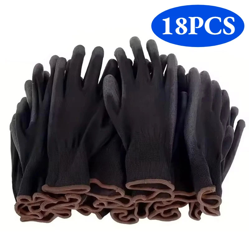 PU Beschichtete Anti Rutsch Arbeitshandschuhe Nylon Strapazierfähig für Garten Mechanik Auto Reparatur 6/12/18 Stück/Set Kaufschwan® 18 Paar S