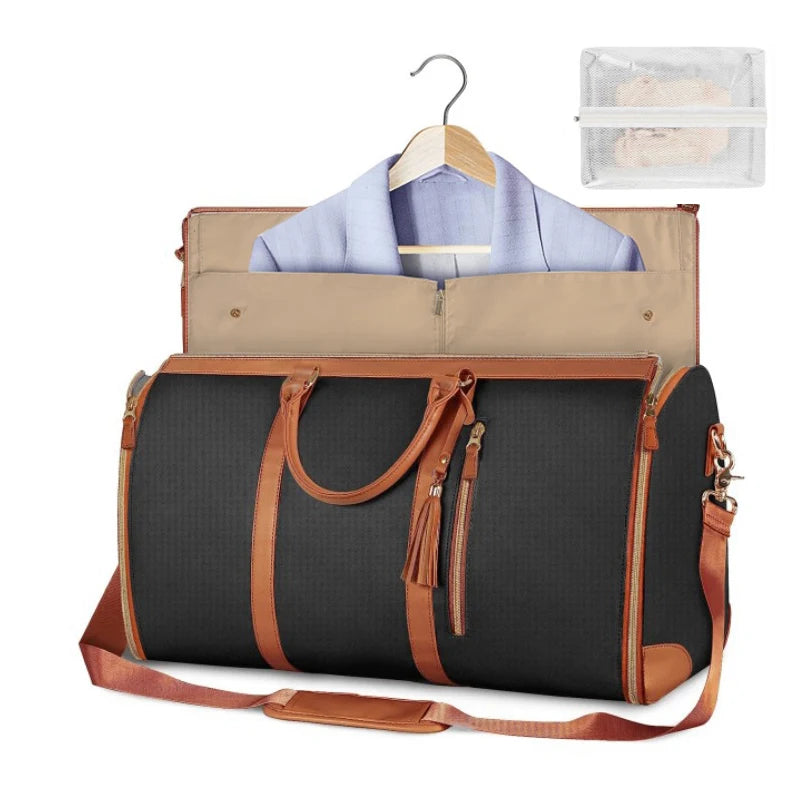 Faltbare Damen Reisetasche – Große PU Leder Carry-on Kleidungstasche | Damen Business Reise Duffel Bag Kaufschwan® Schwarz