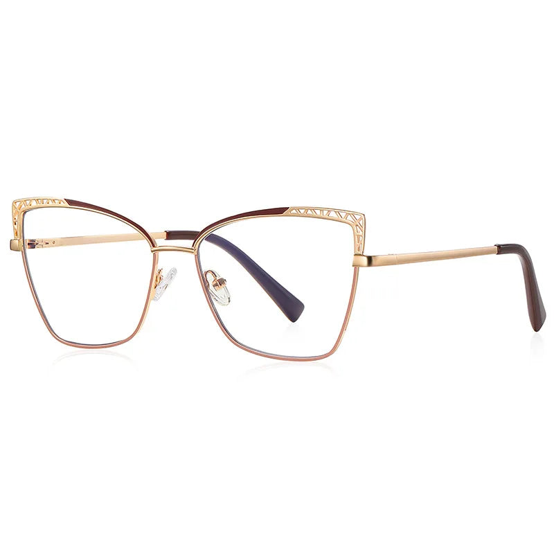 Cat-Eye Anti-Blau-Licht Brille – Elegante Metallfassung mit Klarem Glas | Modische Computerbrille für Damen (Modell 99007) Kaufschwan® Braun