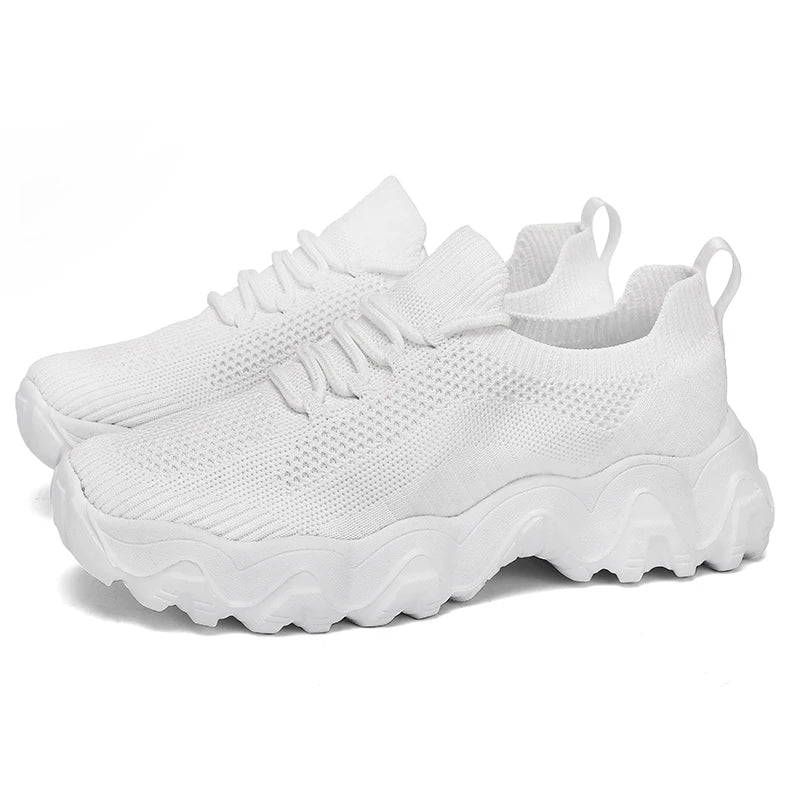 Damen Mesh-Sneaker mit Schnürung – Leichte Atmungsaktive Schuhe | Modische Bequeme Trainings- & Walkingschuhe Kaufschwan® Weiß 36