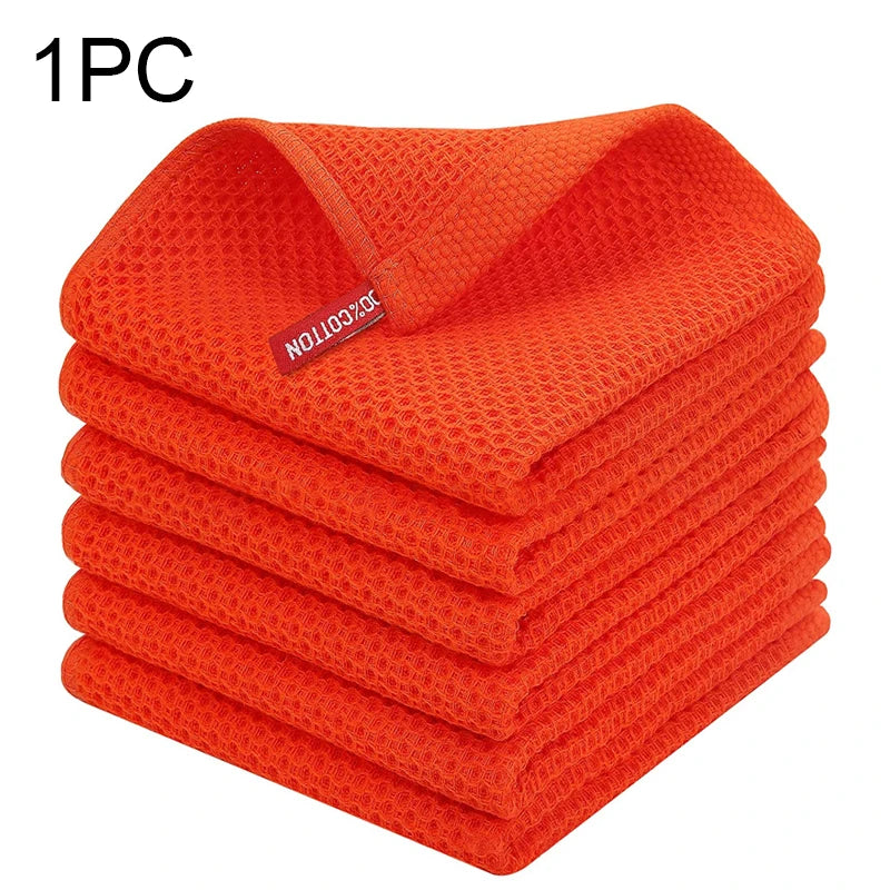 100% Baumwolle Küchentuch – Ultra Weiches Waffel Honigwaben Reinigungstuch | Saugfähiges Küchenzubehör für Haushalt Kaufschwan® Orange 34x34cm