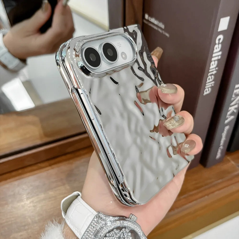 Chrom Schutzhülle mit Wasserwellenstruktur für iPhone Duo – Farbige Hart-PC-Hülle mit Stoß- und Scharnierschutz Kaufschwan®