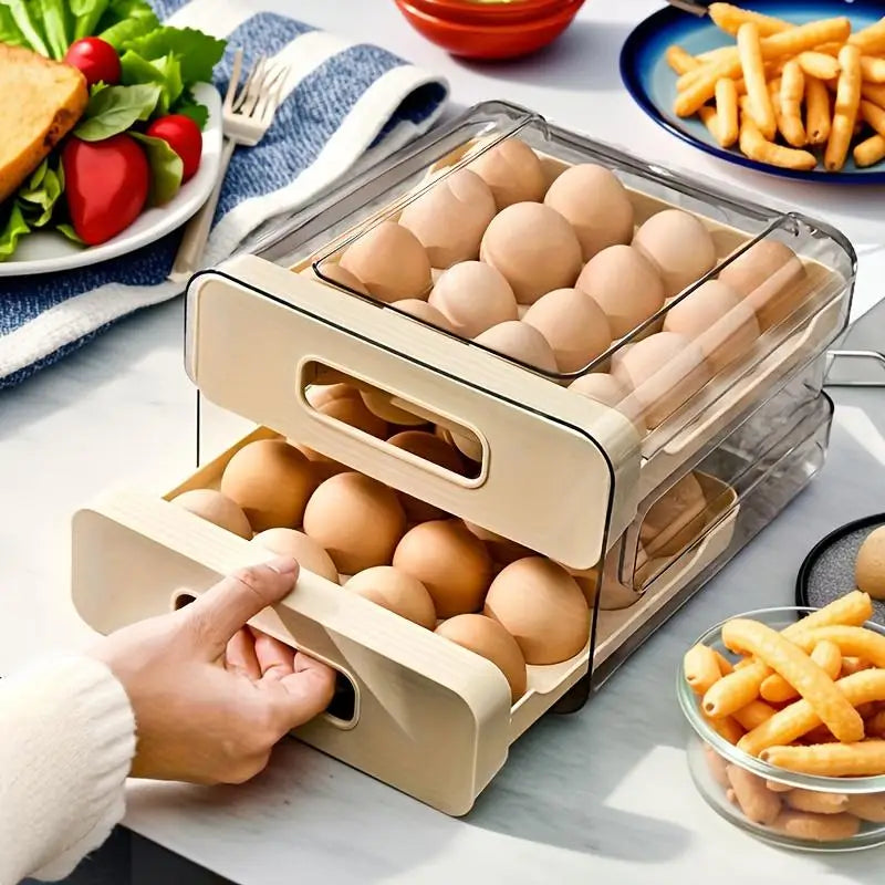 Eier Aufbewahrungsbox – 2-Lagiger Schubladen Kühlschrank Organizer | Große Kunststoff Eierbox für Küche Kaufschwan®