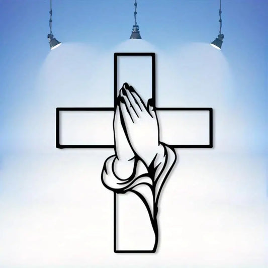Gusseisen Kreuz Wanddekoration – Modernes Religiöses Metall Wandbild mit Betenden Händen Kaufschwan®