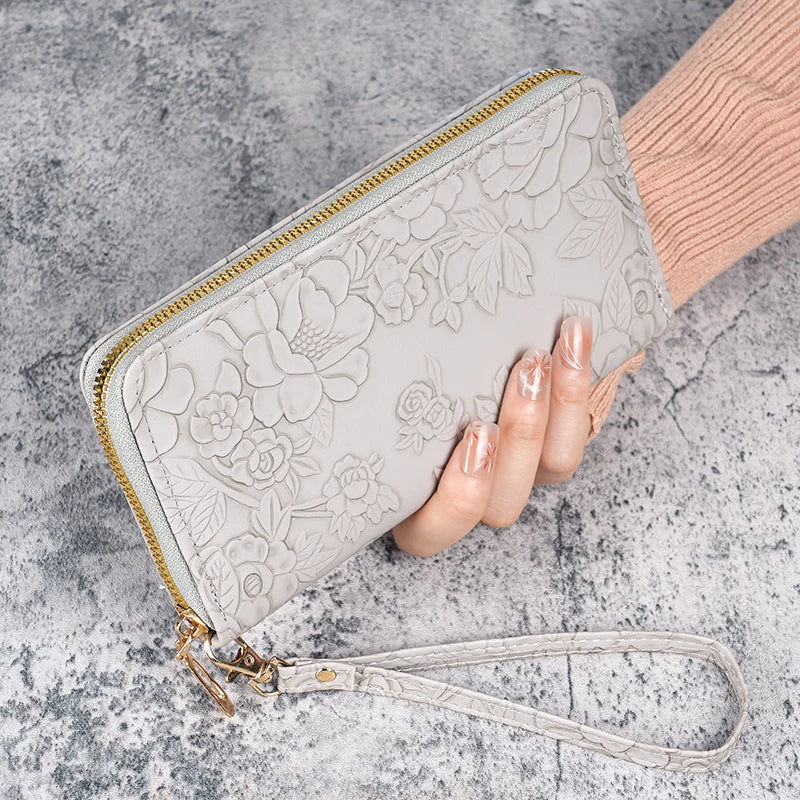 Damen Langbörse – Koreanischer Stil | Multifunktionale Handtasche mit Reißverschluss, Handyfach & Münzfach Kaufschwan® Grau
