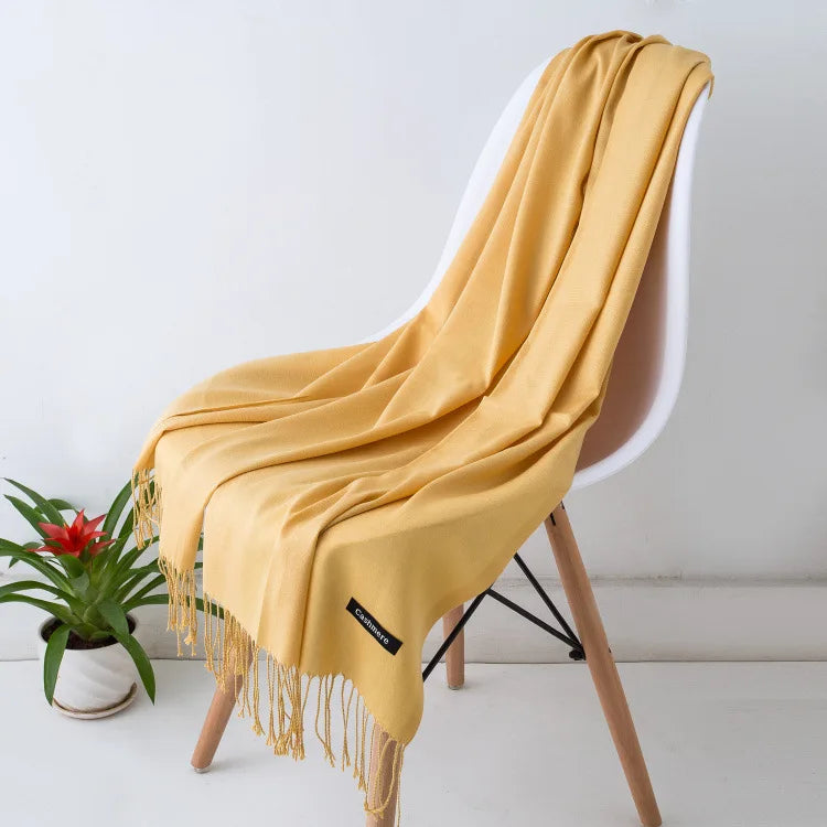 Damen Pashmina Schal | Weich wie Kaschmir | Schal, Reise- & Büro-Accessoire Kaufschwan® Gelb 70x200CM