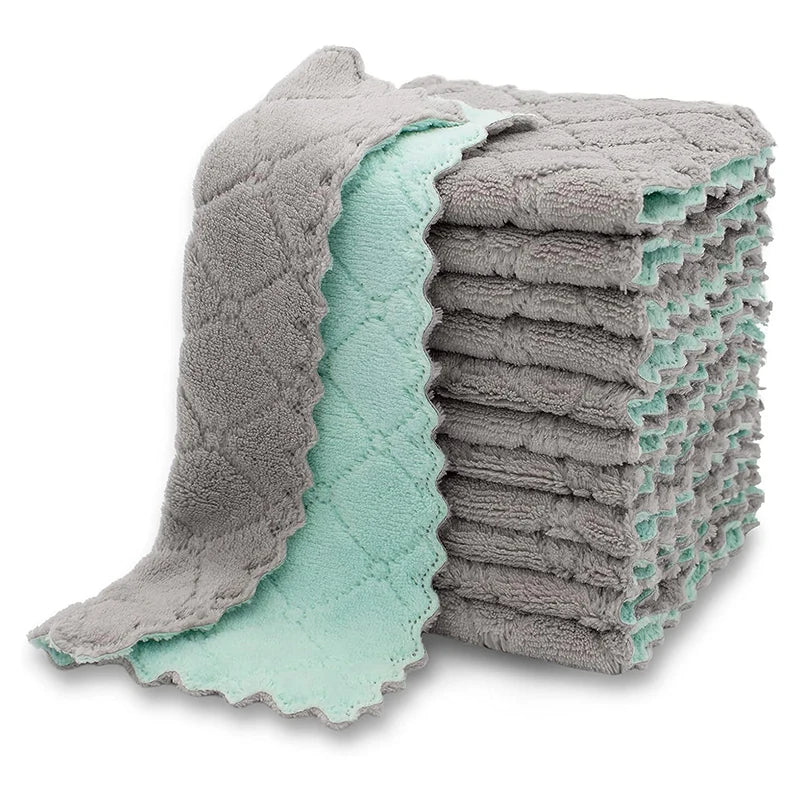5/10 Stück Doppellagige Mikrofaser Handtücher – Super Saugfähige Coral Fleece Reinigungstücher | Ölabweisende Küchenlappen & Scheuertücher Kaufschwan®