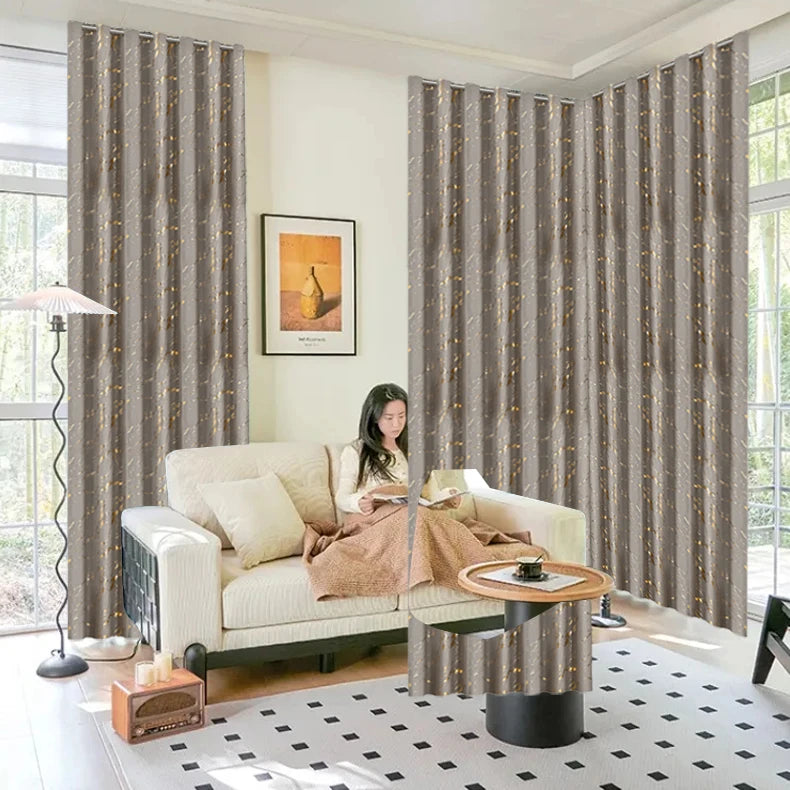 100% Verdunkelung Luxus Marmor Vorhang Set mit Goldfolie und Präziser Verarbeitung – Premium Wohn Deko Kaufschwan®