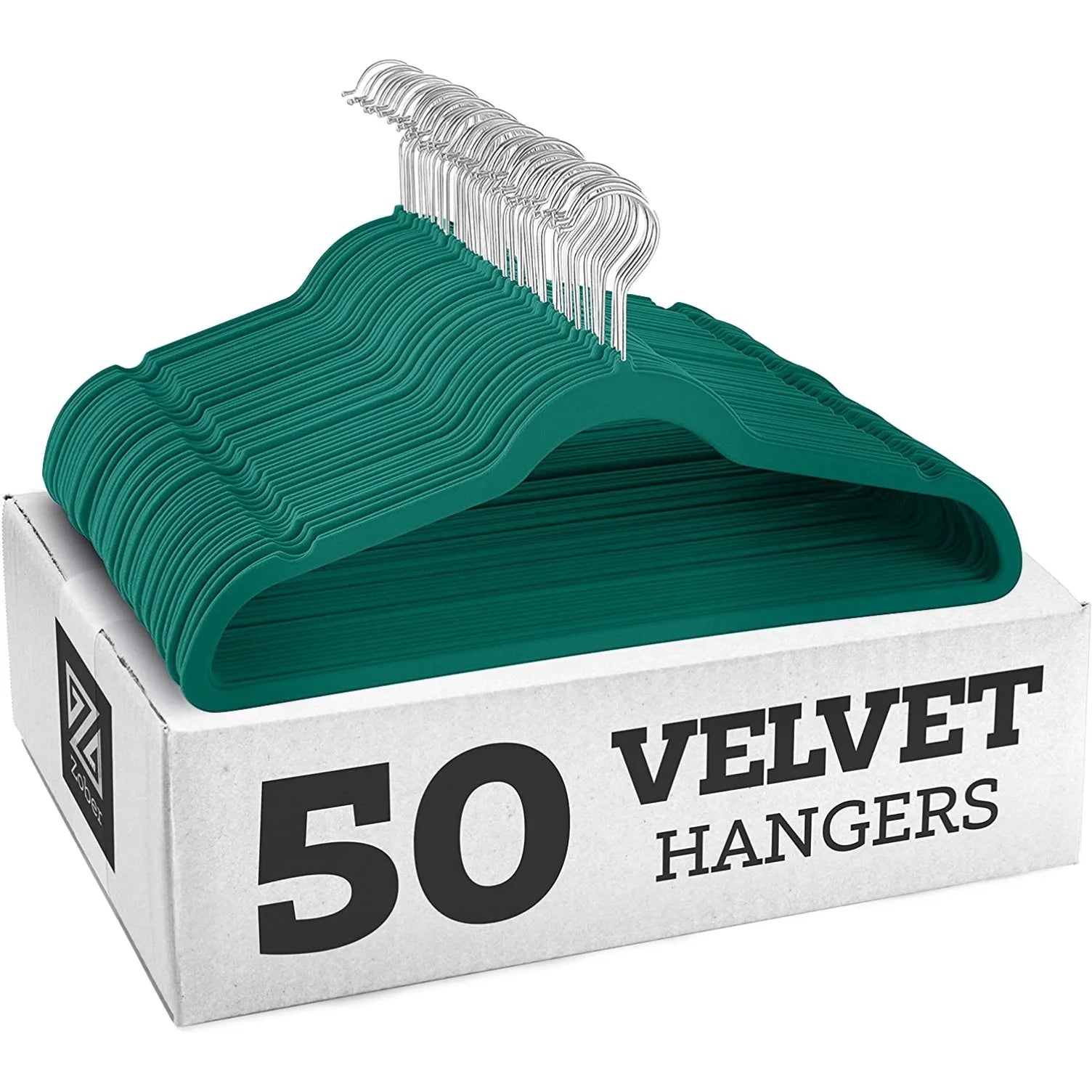 50er Set Kleiderbügel - Anti Rutsch Samt Kleiderbügel – Japanischer Stil für Kleider und Mäntel Kaufschwan® Pfauengrün/Silber