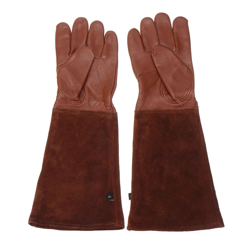 Robuste Dornenfeste Gartenhandschuhe mit Langem Schutz Ärmel für Rosenschnitt Arbeit Kaufschwan® Braun S
