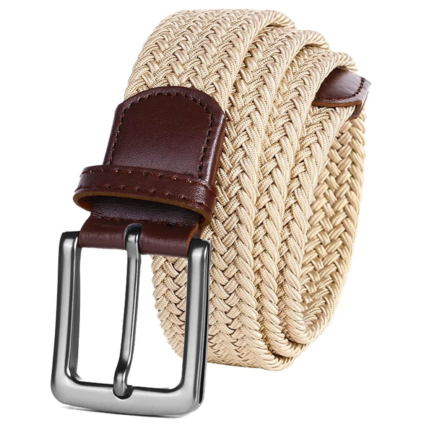 Herren Elastik Gürtel – Geflochtener Stretch Gürtel | Bequemer Freizeit & Golf Gürtel für Jeans & Hosen Kaufschwan® Beige 110cm
