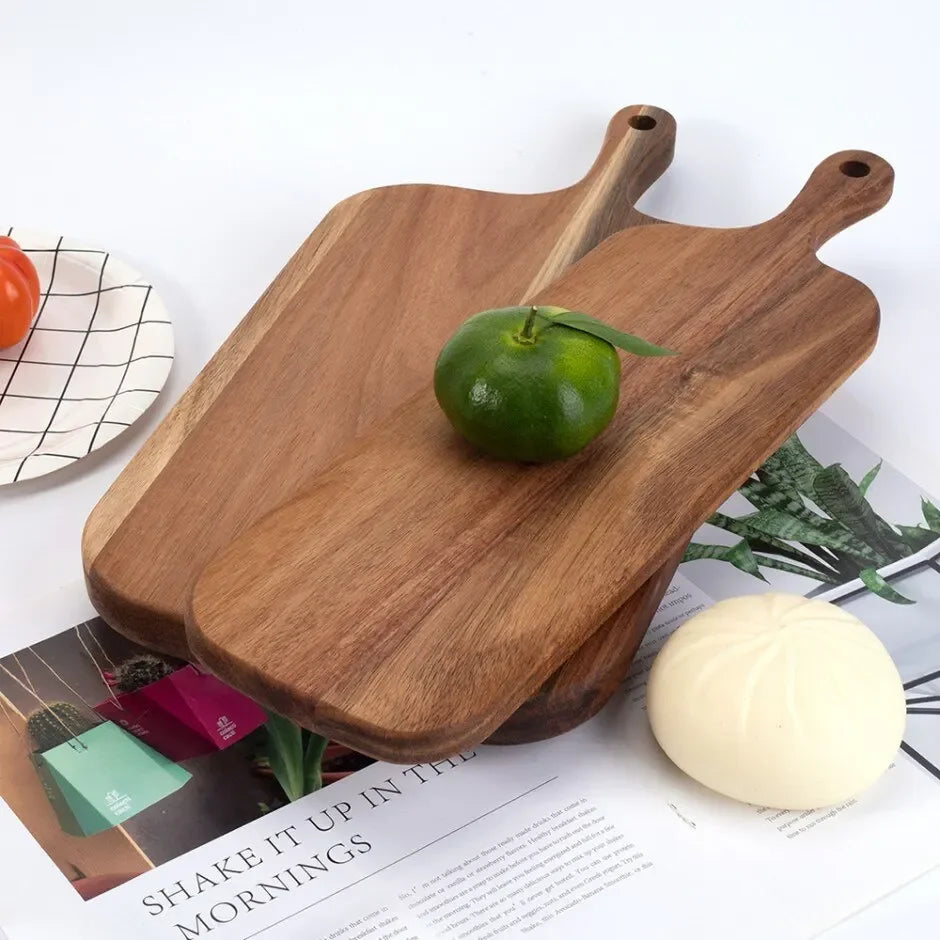 Holz Schneidebrett mit Griff – Küchen Servierbrett für Haushalt | Käse- & Charcuteriebrett für Brot, Obst & Speisen Kaufschwan®