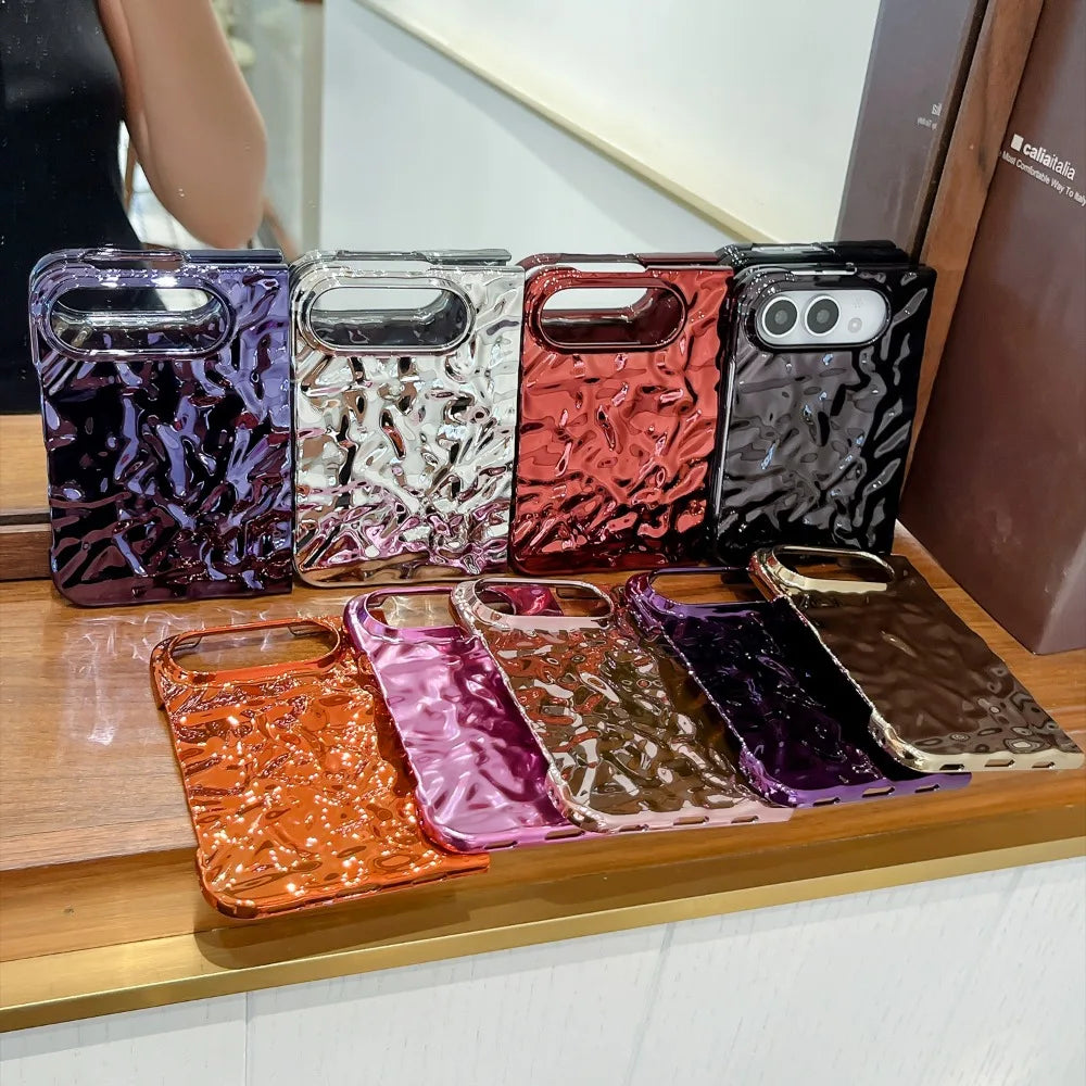 Chrom Schutzhülle mit Wasserwellenstruktur für iPhone Duo – Farbige Hart-PC-Hülle mit Stoß- und Scharnierschutz Kaufschwan®