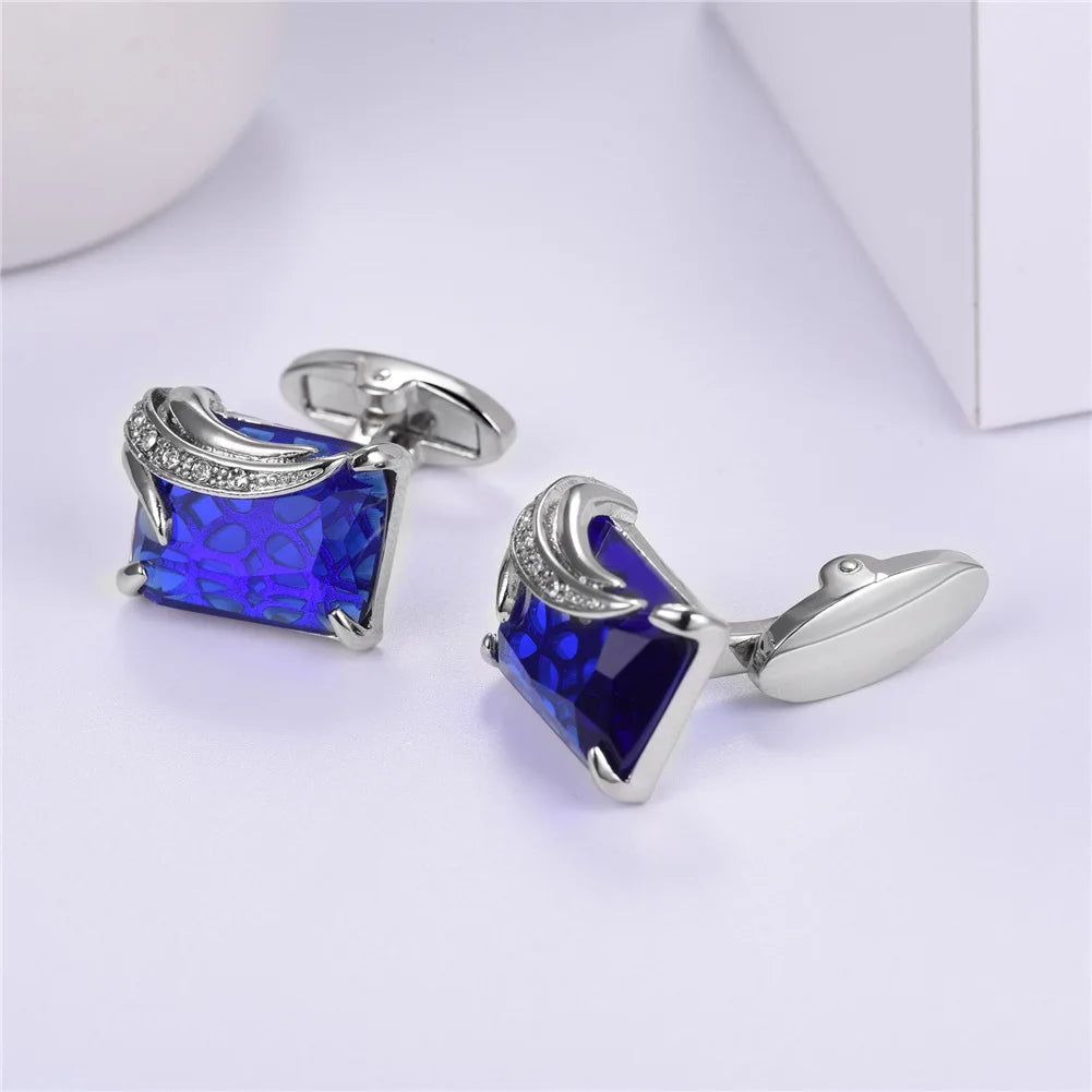 Rechteckige Herren Manschettenknöpfe mit Kristallstein – Rot, Blau & Schwarz | 14×19mm Österreichischer Kristall Luxus Schmuck Geschenk Kaufschwan®