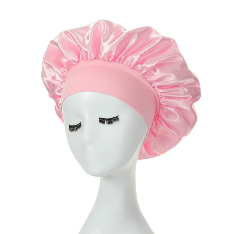 Doppellagige Satin-Schlafhaube für Damen – Verstellbare Seidige Nachthaube für Lockiges Haar und Haarpflege