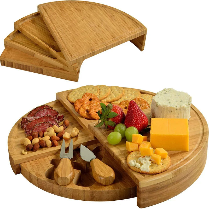 Bambus Käseplatte Schneidebrett – Ausziehbares Delikatessenbrett mit Wellenform | Snack & Servierplatte Kaufschwan®