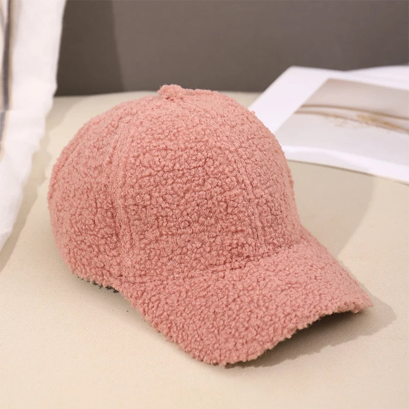 Herbst Winter Baseballkappe | Damen Kappe aus Kunstlammwolle | Warme Plüsch Baseballkappe Kaufschwan® Rosa 55-60cm