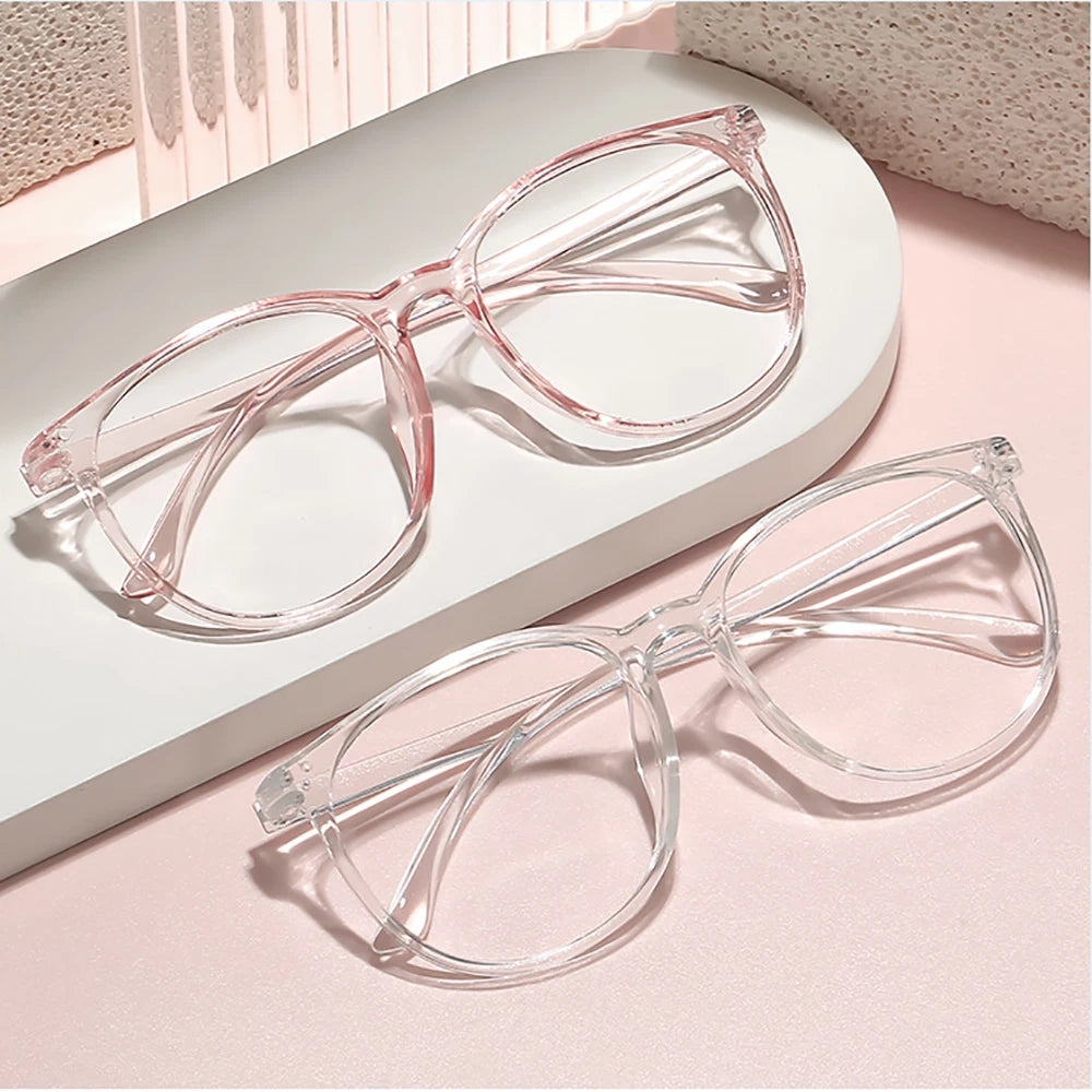 Transparente Große Damenbrille – Runde Anti-Blau-Licht Computerbrille | Flache Optische Gläser für Augenschutz & Alltag Kaufschwan®