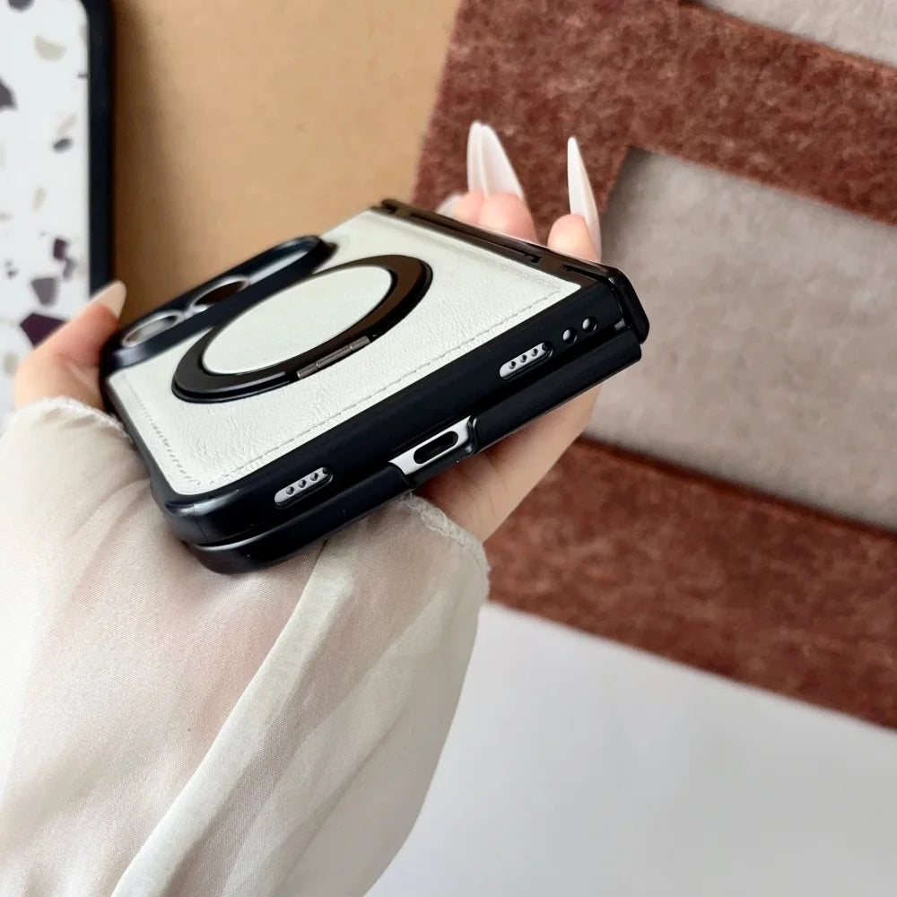 Luxuriöse Retro-Schutzhülle in Lederoptik für iPhone Duo – Magnetische MagSafe-Kompatible Hülle mit Drehbarem Ständer und Stoßschutz Kaufschwan®
