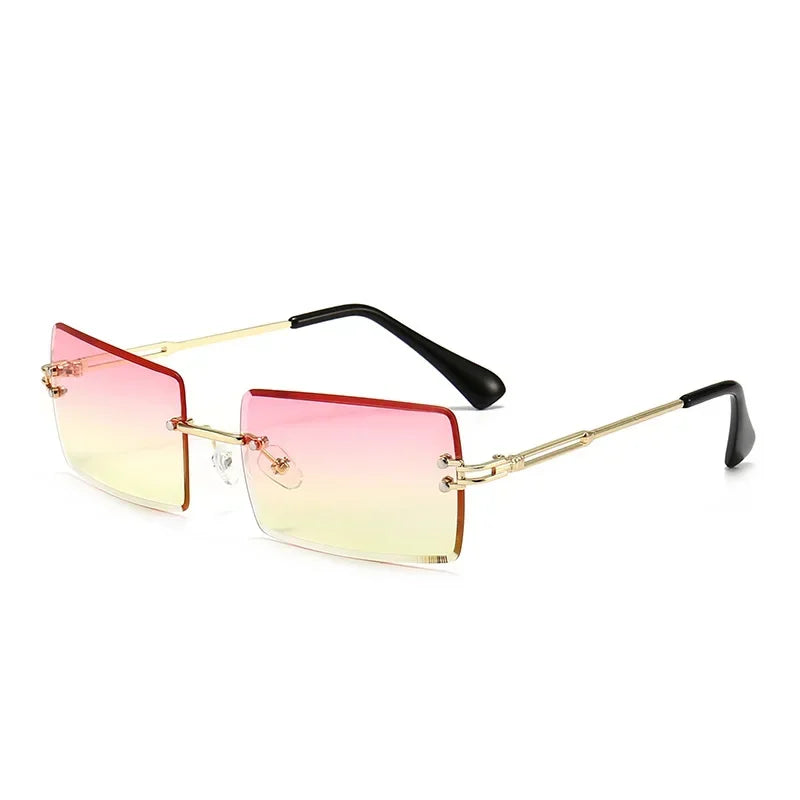 Luxuriöse randlose Vintage-Sonnenbrille – Rechteckige Damen-Sonnenbrille mit Verlaufsgläsern und UV400-Schutz für Reisen und Autofahren Kaufschwan® Rosa-Gelb