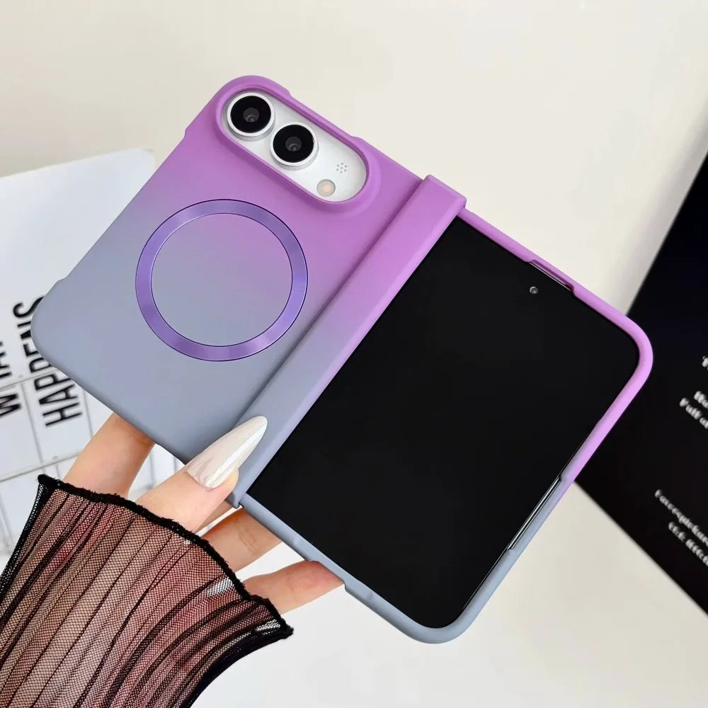 Magnetische Schutzhülle mit Farbverlauf für iPhone Duo – MagSafe-Kompatible Matte Hart-PC-Hülle mit Scharnierschutz Kaufschwan®