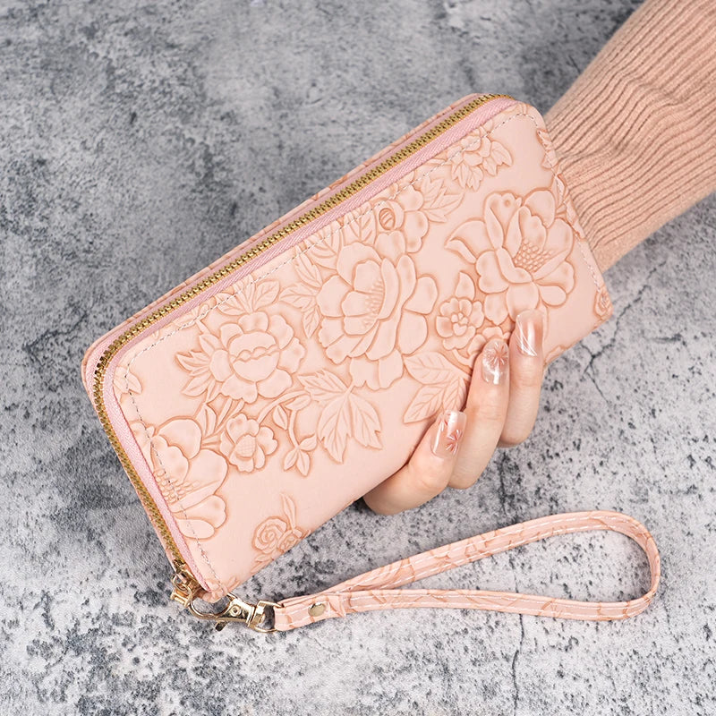 Damen Langbörse – Koreanischer Stil | Multifunktionale Handtasche mit Reißverschluss, Handyfach & Münzfach Kaufschwan® Hellrosa
