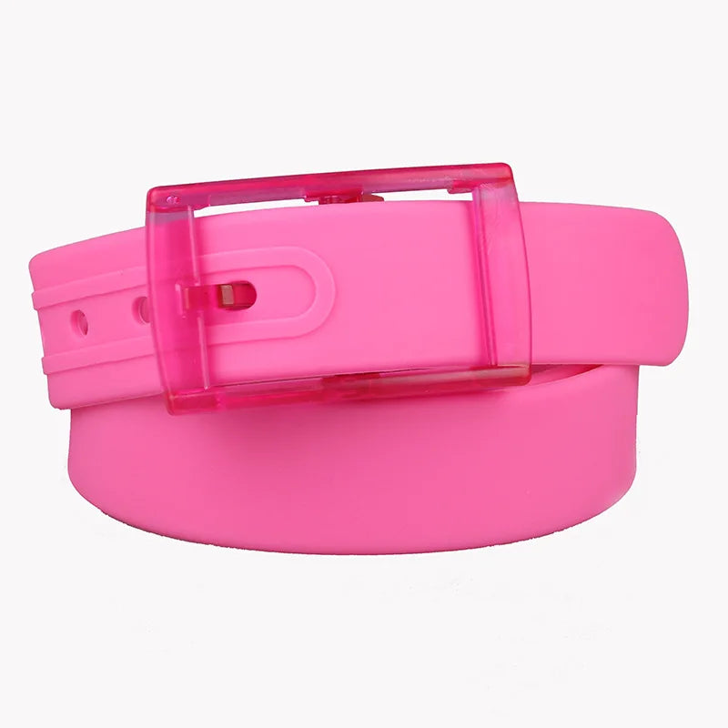 Hochwertiger Silikongürtel – Unisex 3,5×116 cm Bonbonfarbener Gürtel | Verstellbarer Kunststoffverschluss Modegürtel für Damen & Herren Kaufschwan® Rosa