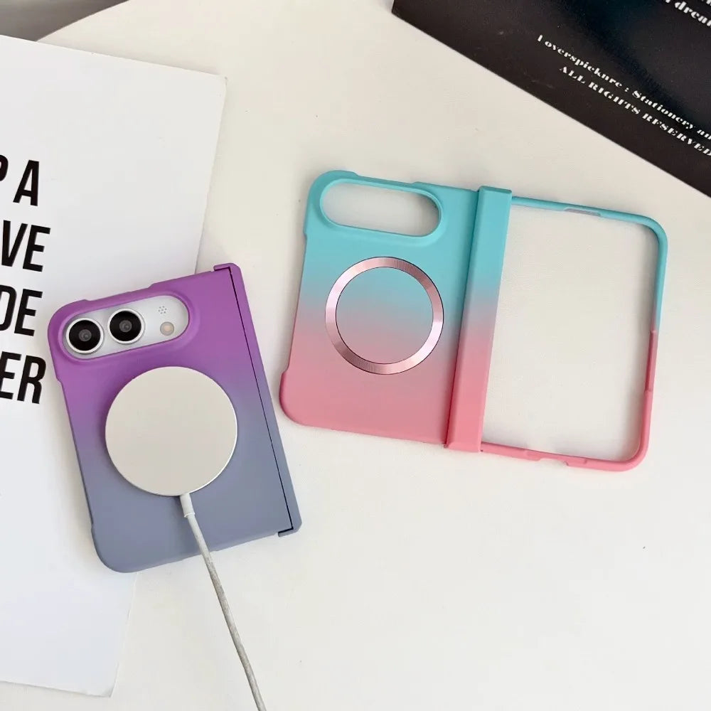 Magnetische Schutzhülle mit Farbverlauf für iPhone Duo – MagSafe-Kompatible Matte Hart-PC-Hülle mit Scharnierschutz Kaufschwan®