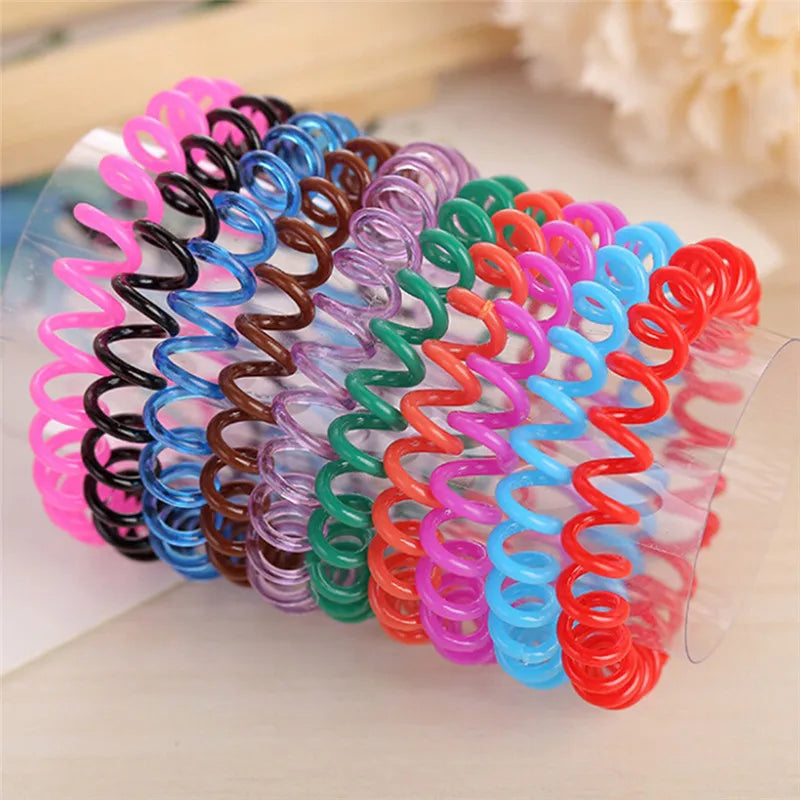 10 Stück Elastische Telefonkabel-Haargummis | Spiral-Kabel Scrunchies | Weiche Elastische Gummibänder für Pferdeschwänze & Haar-Accessoires Kaufschwan®